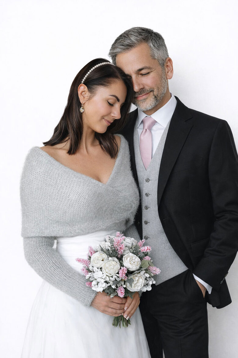 Gaiši pelēks līgavas džemperis, plecu šalle ar piedurknēm, kods VG6